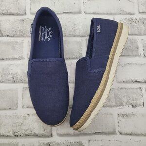 BOBS by Skechers Flexpadrille Navy Linen Look Slip on Memory Foam Women's Size 8